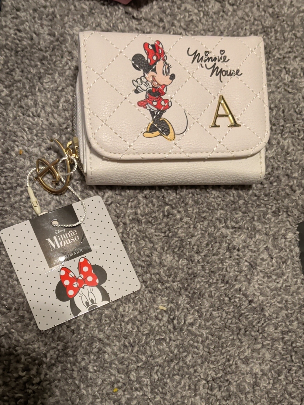 Disney Minnie Mouse Cream Quilted Wallet with Gold Initial